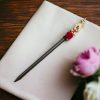 WOODEN HAIRPIN WITH VELVET ROSE