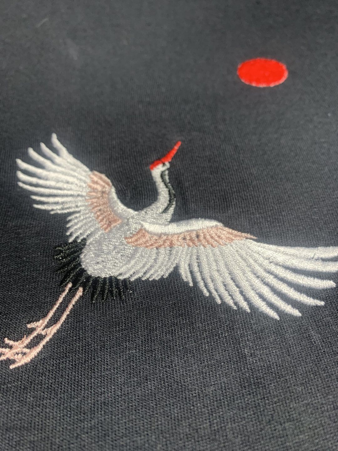 Japanese T-Shirt Embroidered with Crane