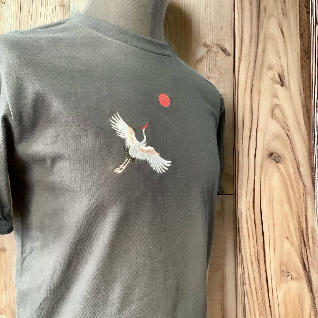 Japanese T-Shirt Embroidered with Crane