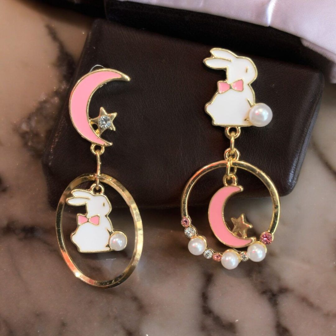 Boucles d'oreilles japonaises Lapin et demi-lune MOMO KIDOHO