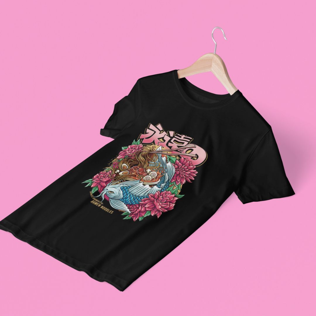 CAMISETA JAPONESA RAMEN KOI PESCADO Y FIDEOS MOMO KIDOHO