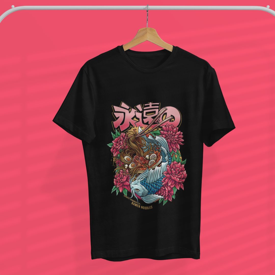 JAPANESE T-SHIRT RAMEN KOI FISH AND NOODLES MOMO KIDOHO