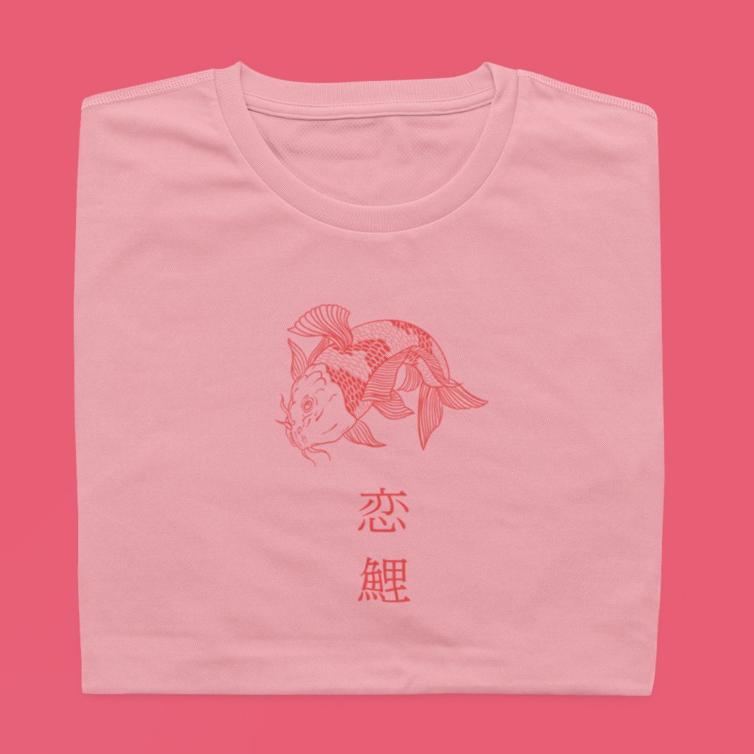 JAPANSK T-SHIRT KOI FISK I ROSA