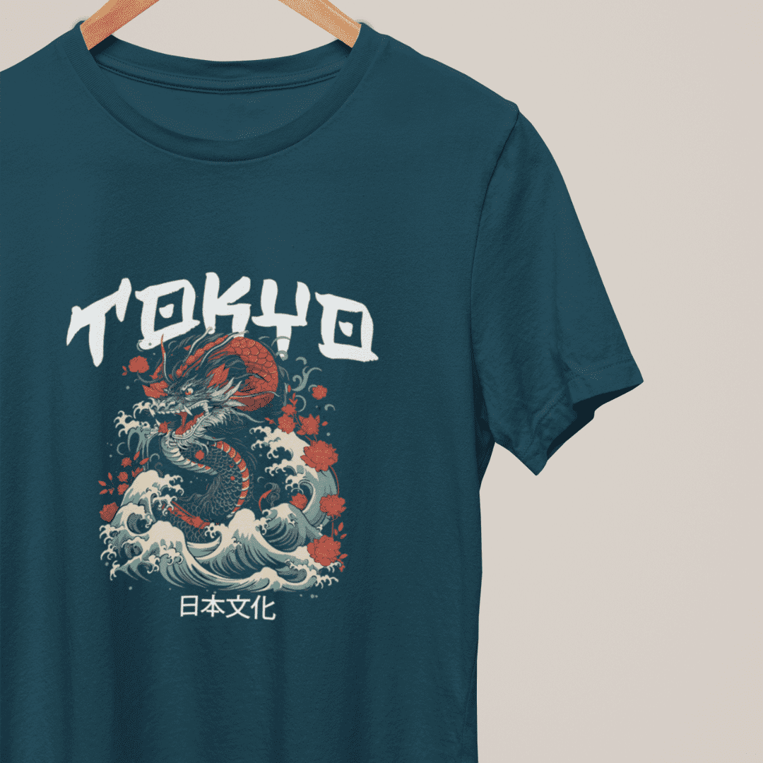 JAPANESE T-SHIRT TOKYO TEAL COLOR MOMO KIDOHO