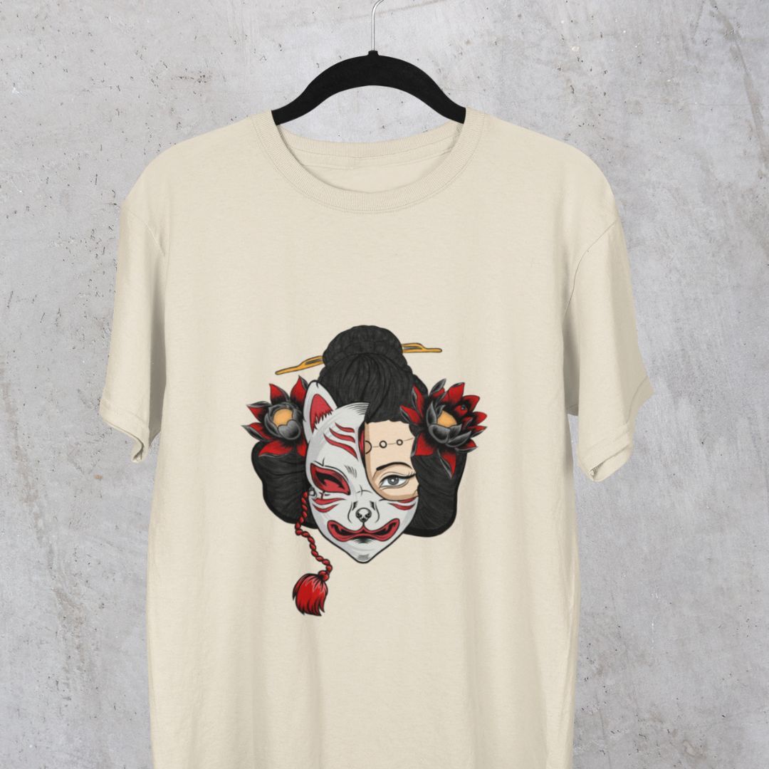 JAPANISCHES T-SHIRT BLÜTE GEISHA UND NEKO TEE MOMO KIDOHO