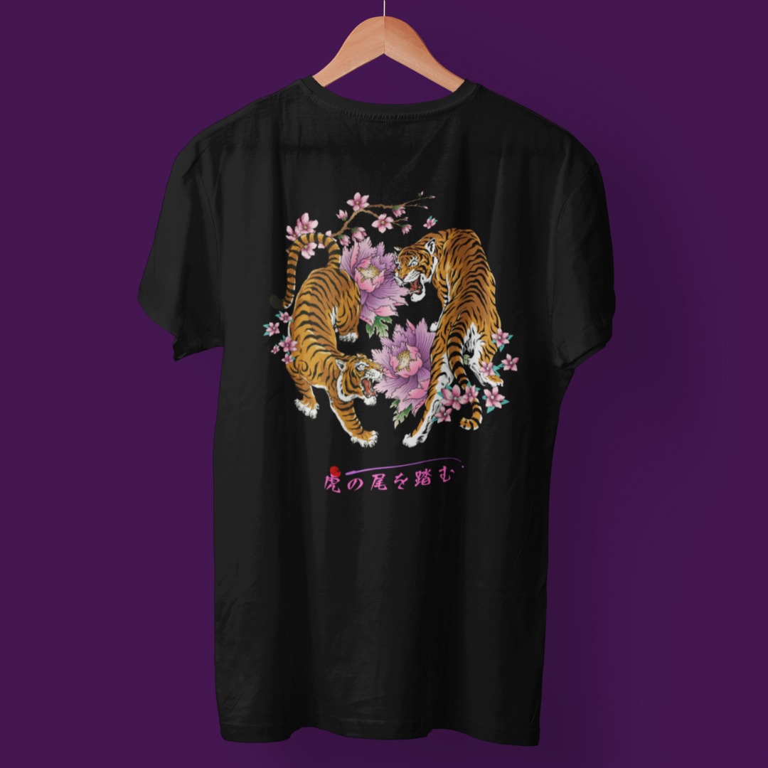 Japanisches T-shirt Tiger und Lillys Schwarz MOMO KIDOHO