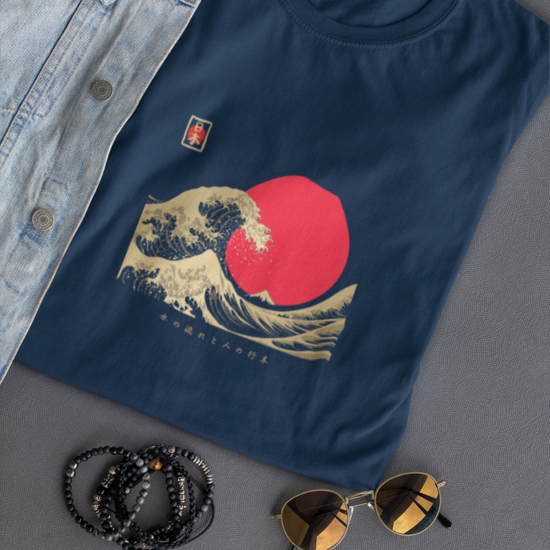 T-shirt japonais Vague d'or et soleil levant MOMO KIDHOHO