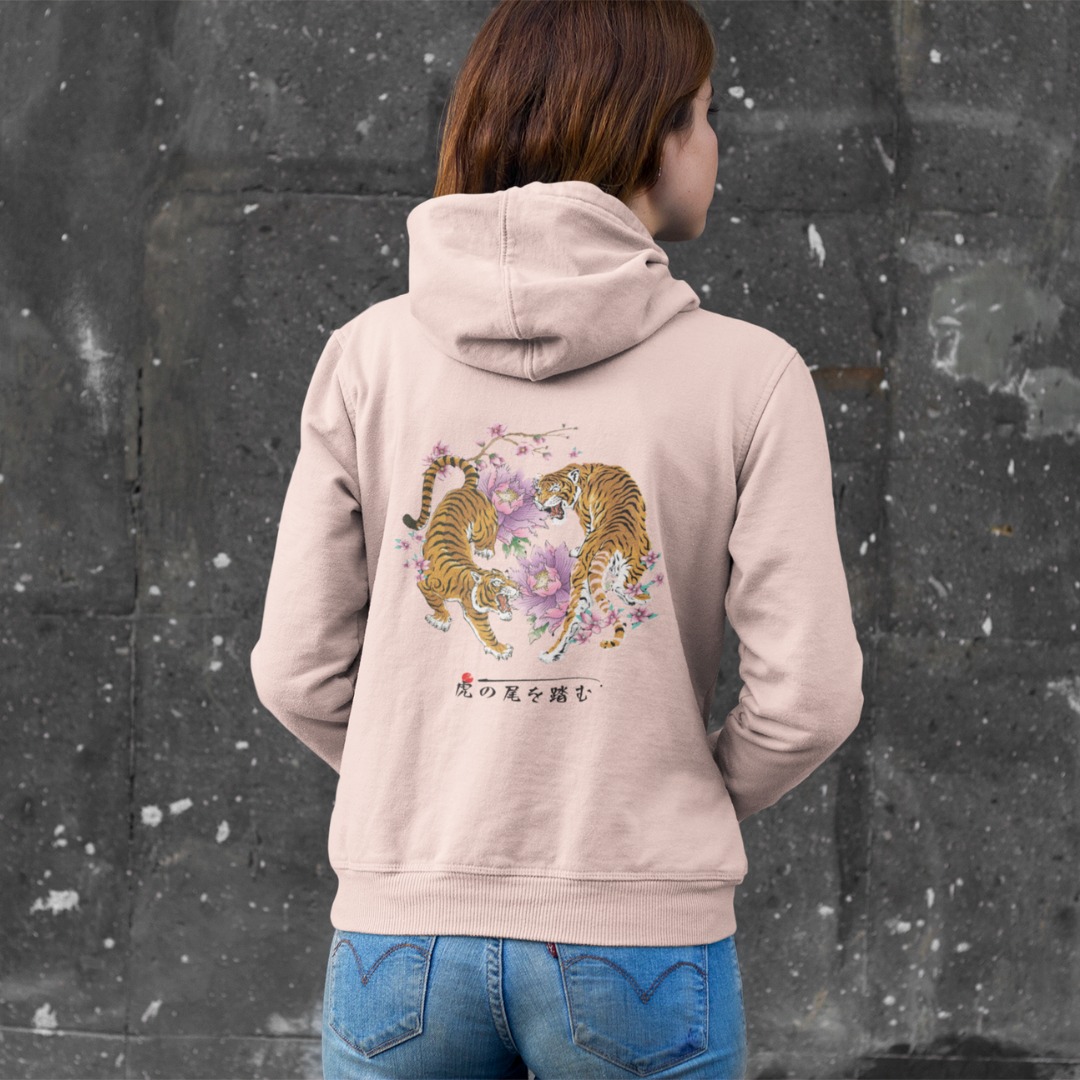 Sudadera japonesa con capucha Tigre rosa y Lillys MOMO KIDOHO