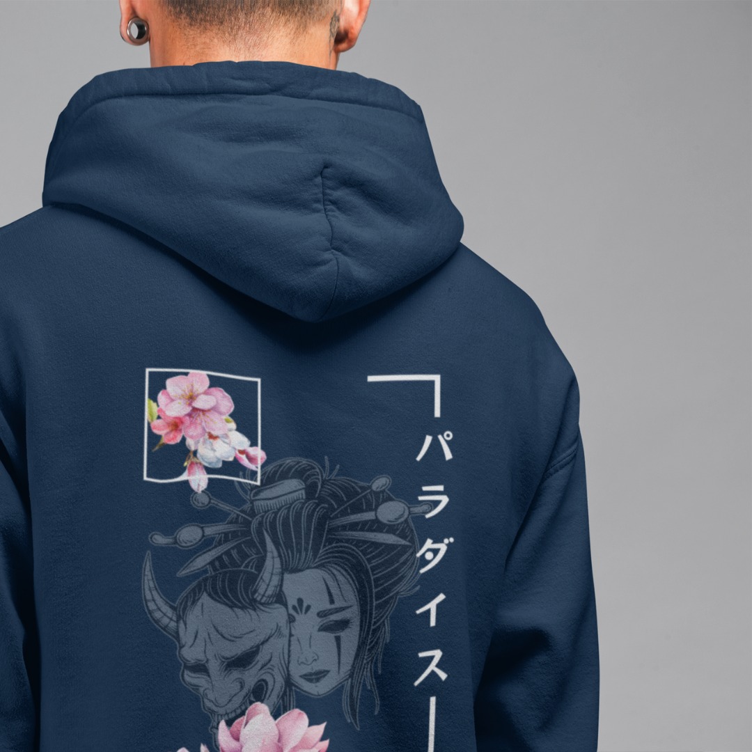 Sweat à capuche japonais Heaven en bleu marine MOMO KIDOHO