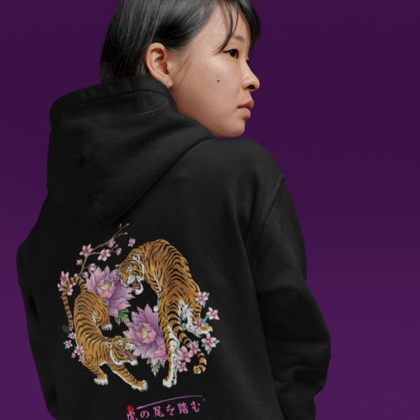 Japanese Hoodie Black Tiger and Lillys Black MOMO KIDOHO