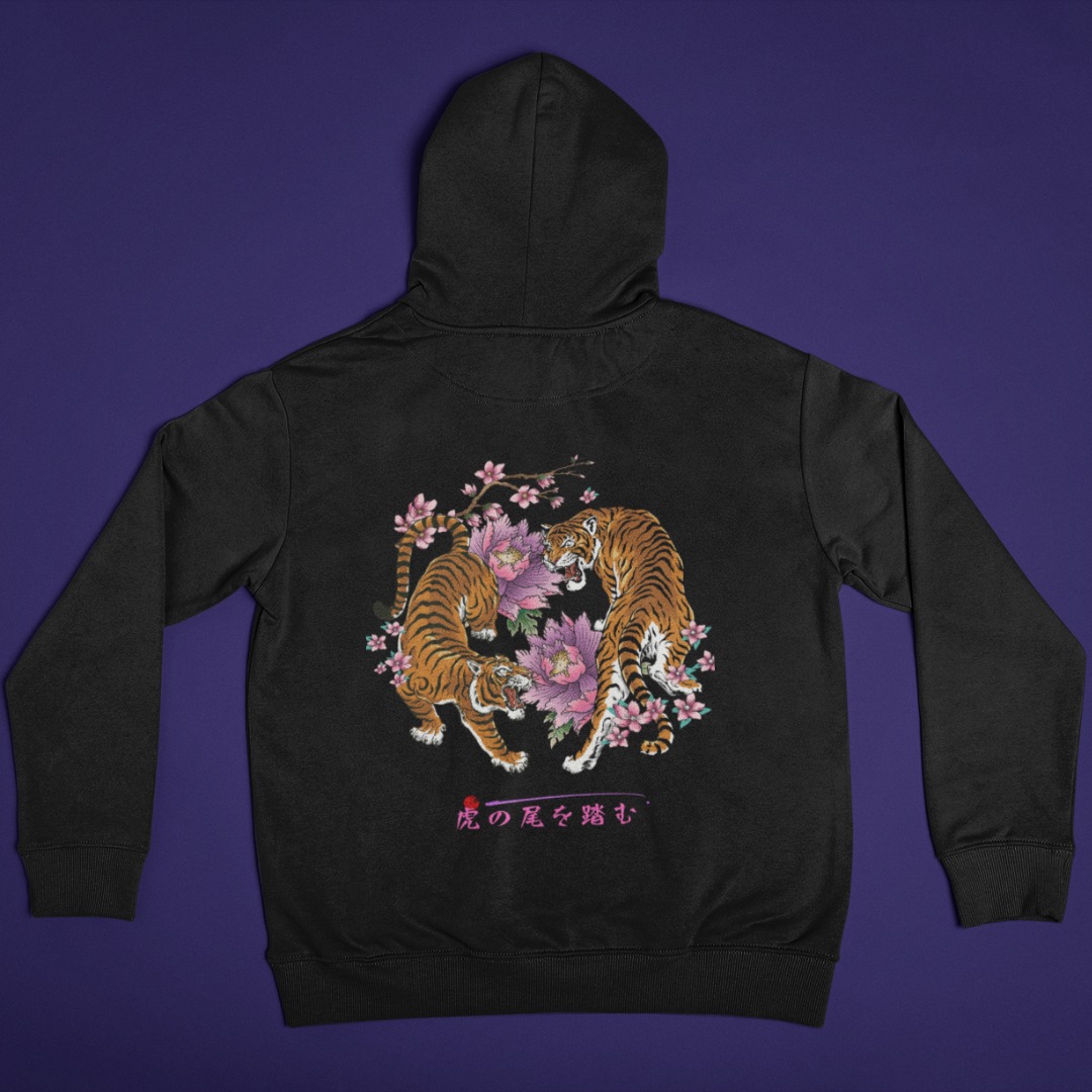 Sudadera Japonesa Negro Tigre y Lillys Negro MOMO KIDOHO