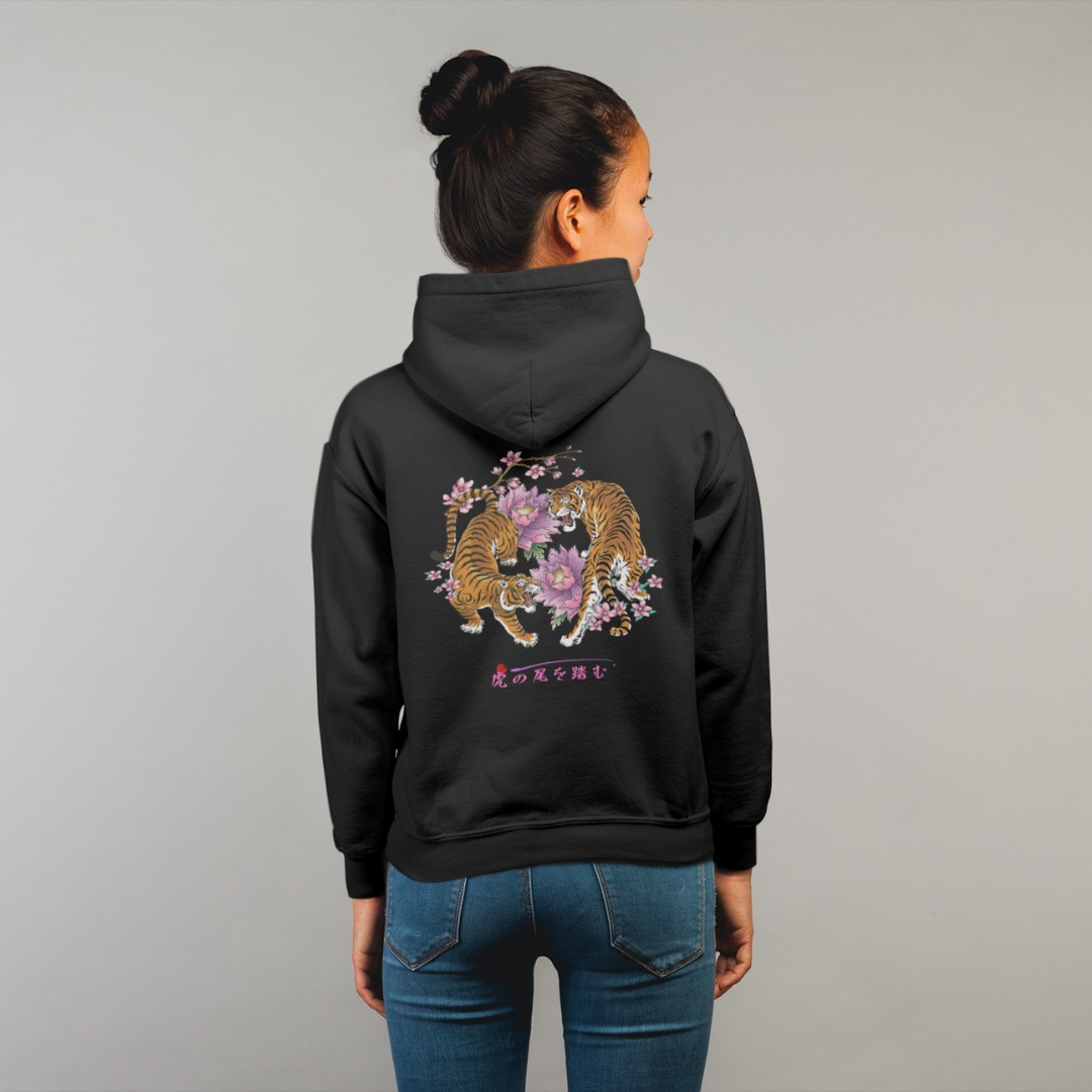 Japanese Hoodie Black Tiger and Lillys Black MOMO KIDOHO