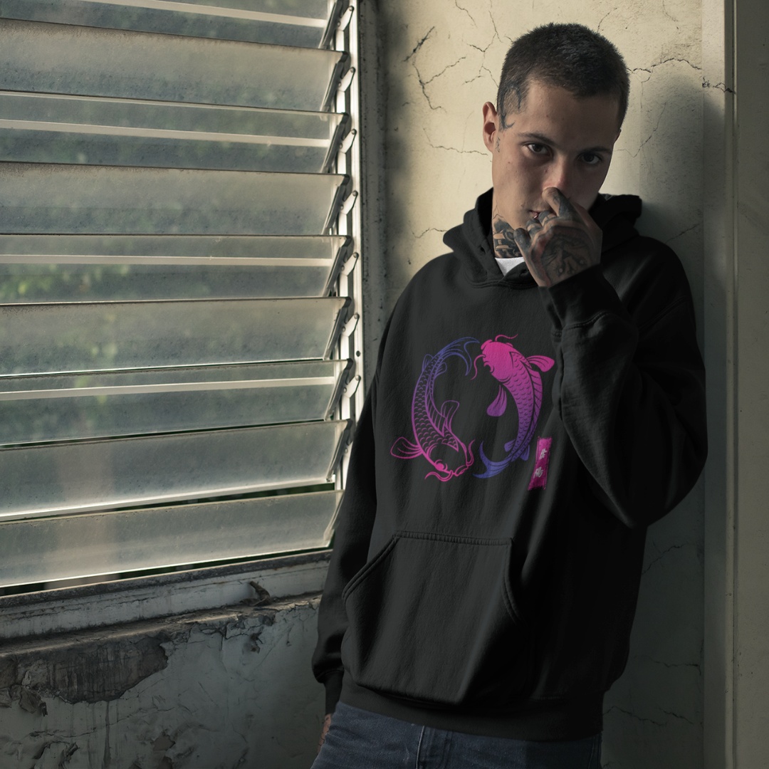 Ying Yang Koi Fish Hoodie in Black