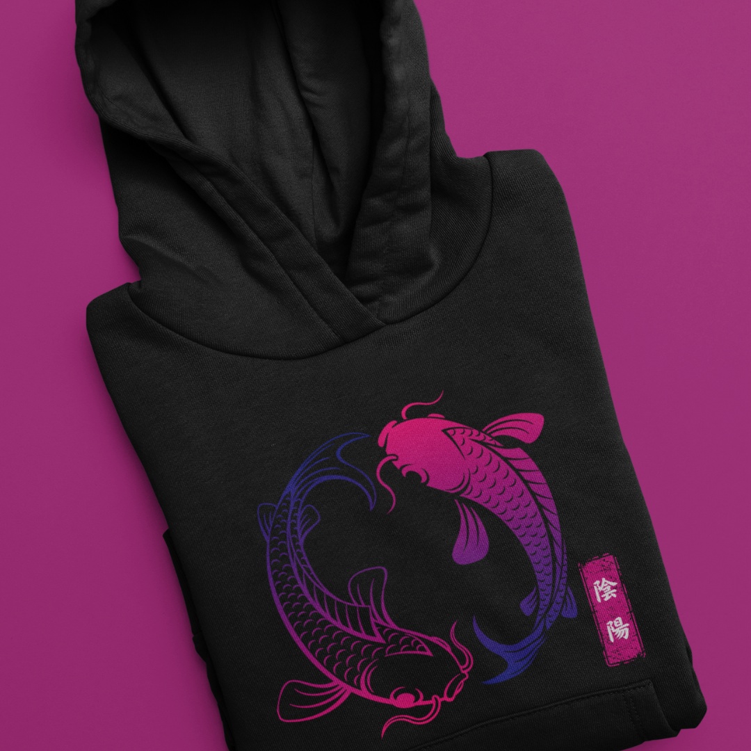 Ying Yang Koi Fish Hoodie in Black