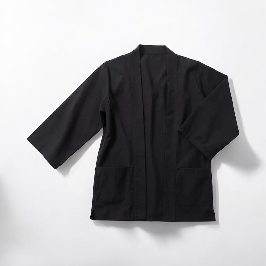 Black Wool Haori Jacket MOMO KIDOHO