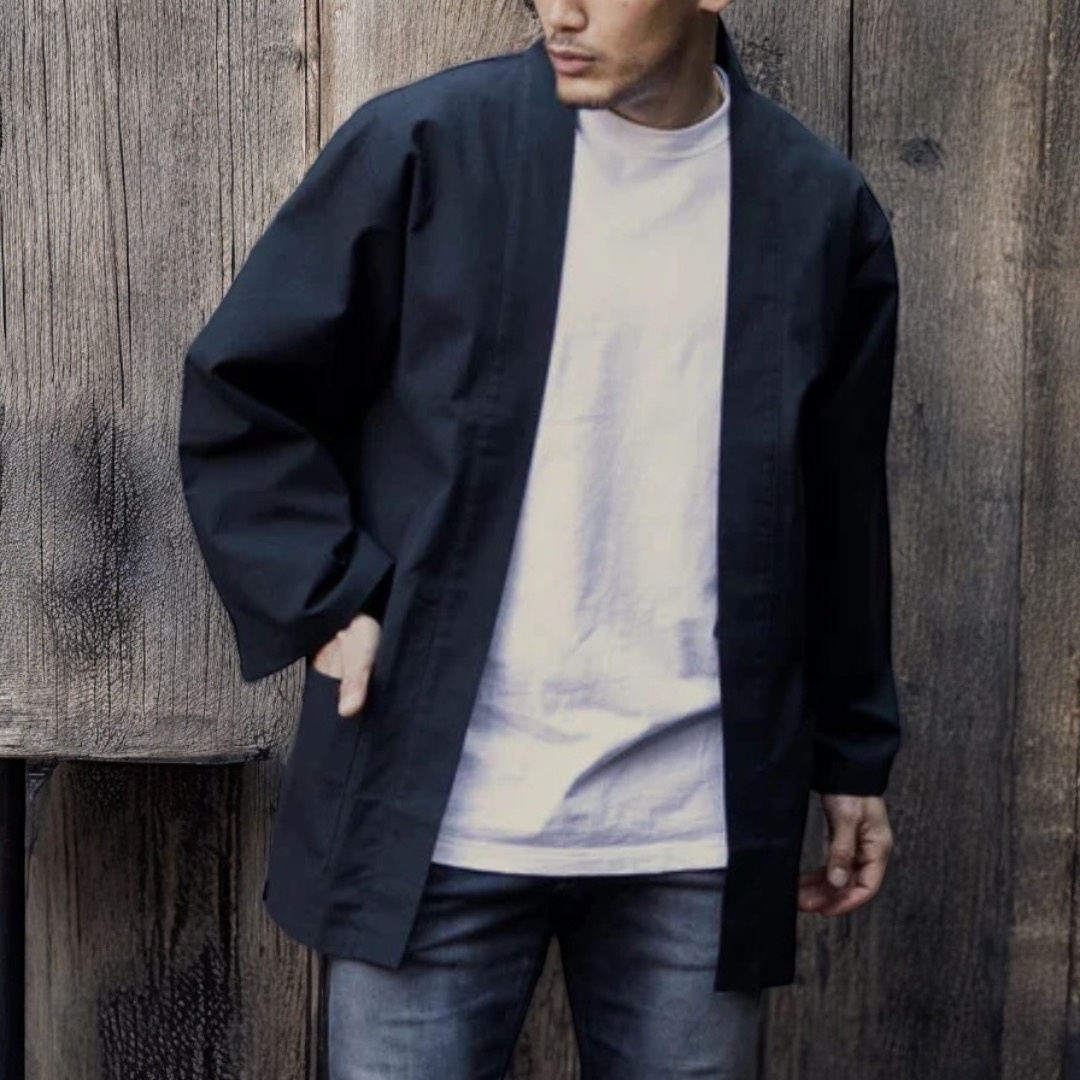 Black Wool Haori Jacket MOMO KIDOHO