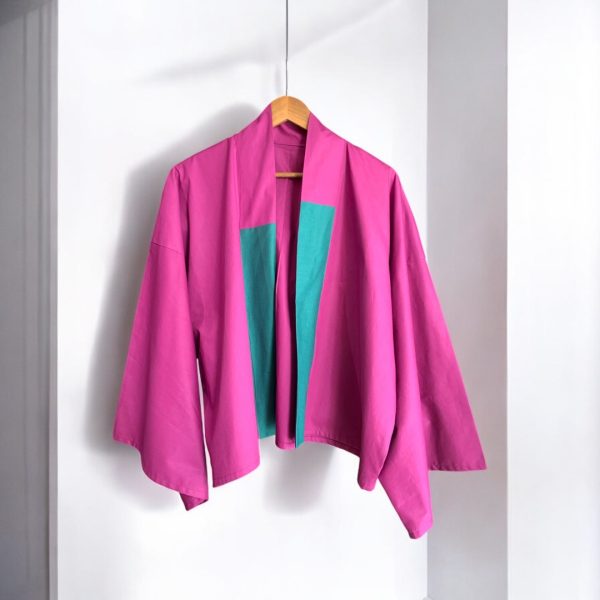 Fuchsia Short Haori with Yukata Sleeves MOMO KIDOHO