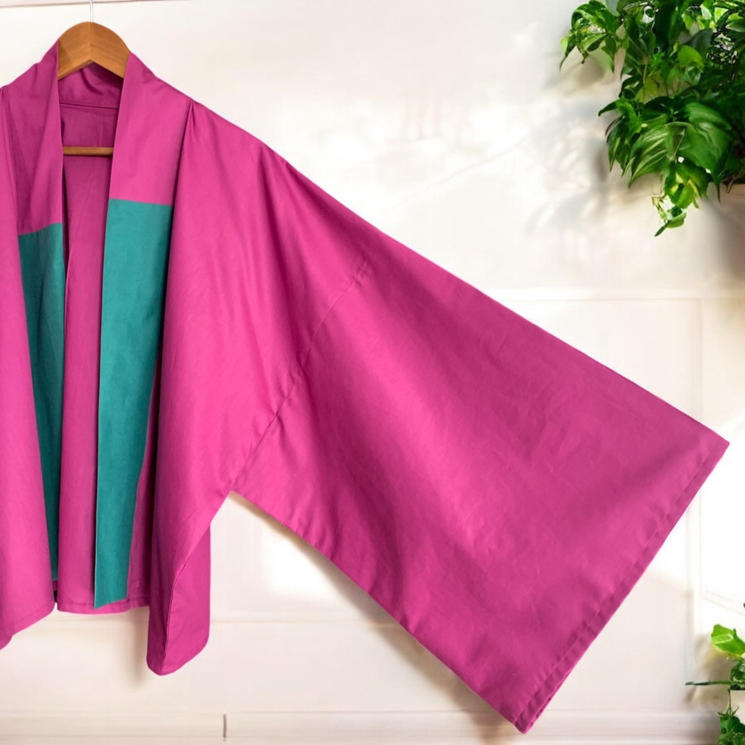 Fuchsia Short Haori with Yukata Sleeves MOMO KIDOHO