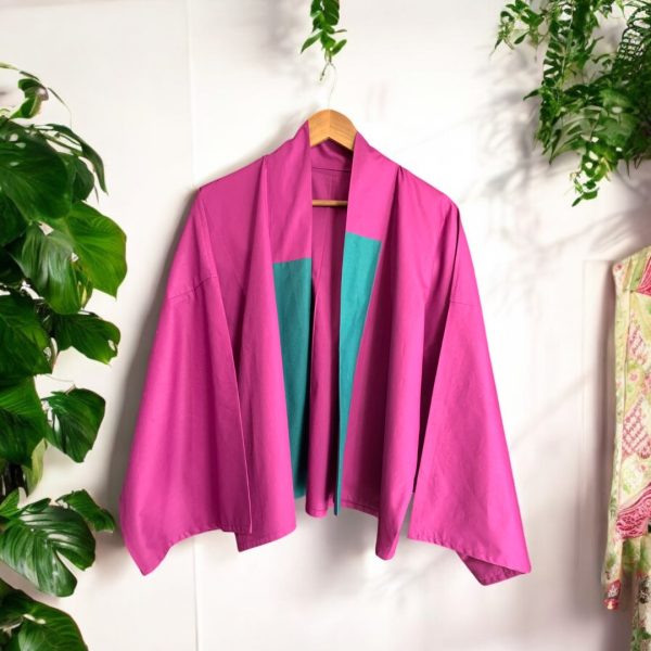 Fuchsia Short Haori with Yukata Sleeves MOMO KIDOHO