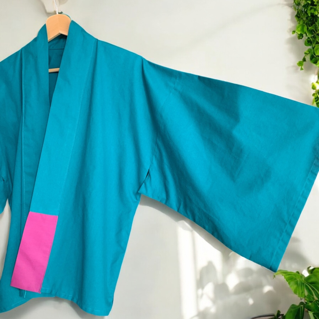 Teal Short Haori with Yukata Sleeves MOMO KIDOHO