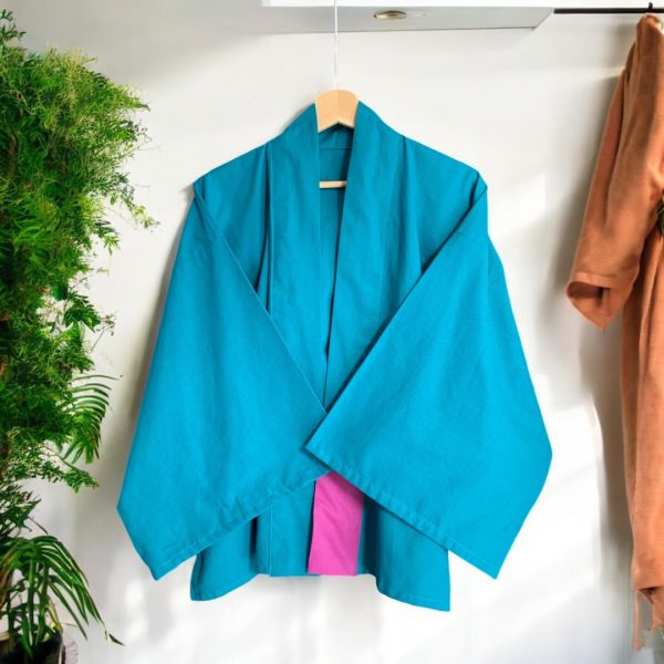 Teal Short Haori with Yukata Sleeves MOMO KIDOHO