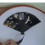 Japanese Fan Black with Crane