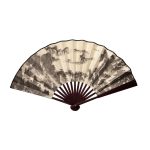 Double-Sided Fan with Landscape Design and Chinese Letters with Wooden Handle