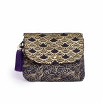 MINI BOLSO AZUL OSCURO CON TEJIDO DE ALGODÓN ESTAMPADO DORADO