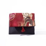 WALLET RED HIDDEN DRAGON WITH JAPANESE COTTON FABRIC AND DEEP GREEN LINEN 17*14CM